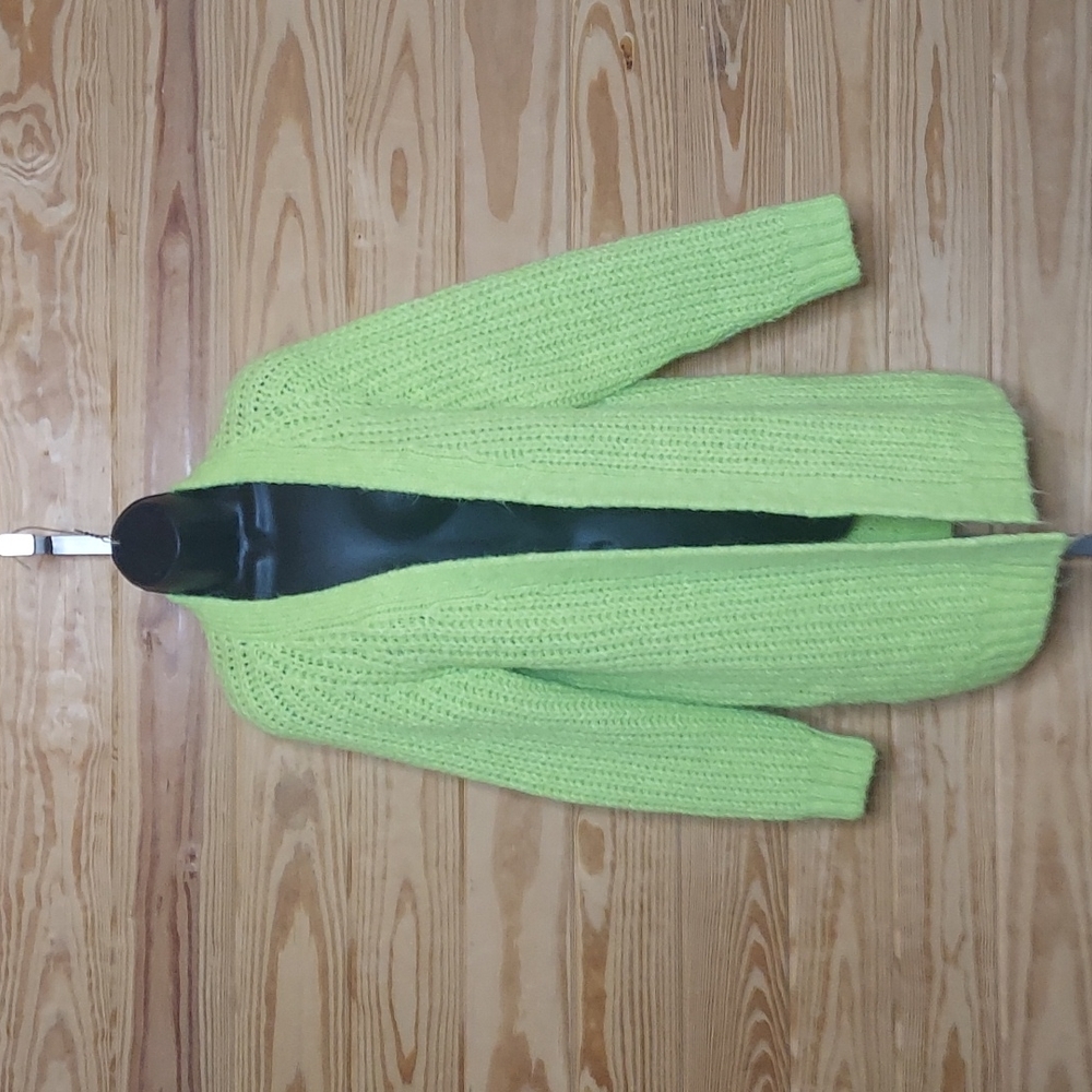 🍋 Zara Bright Lime Green Chunky Open Cardigan Sweater
